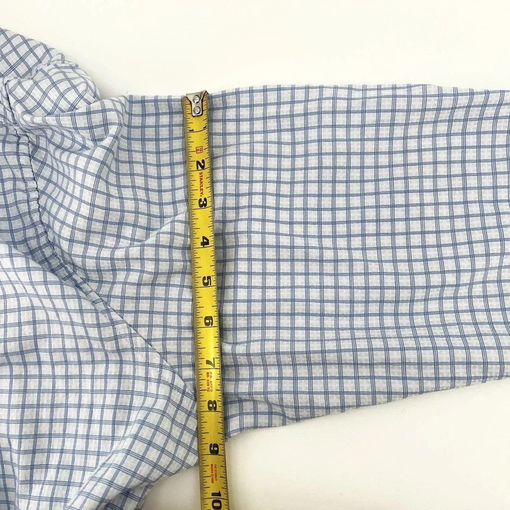 Duchamp London Men's Dress Shirt 18 XXL 46 Blue White Check Slim‎ Fit Stretch